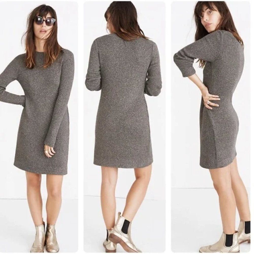 NWT Madewell grey gold metallic ribbed Night Sparkle mockneck mini dress